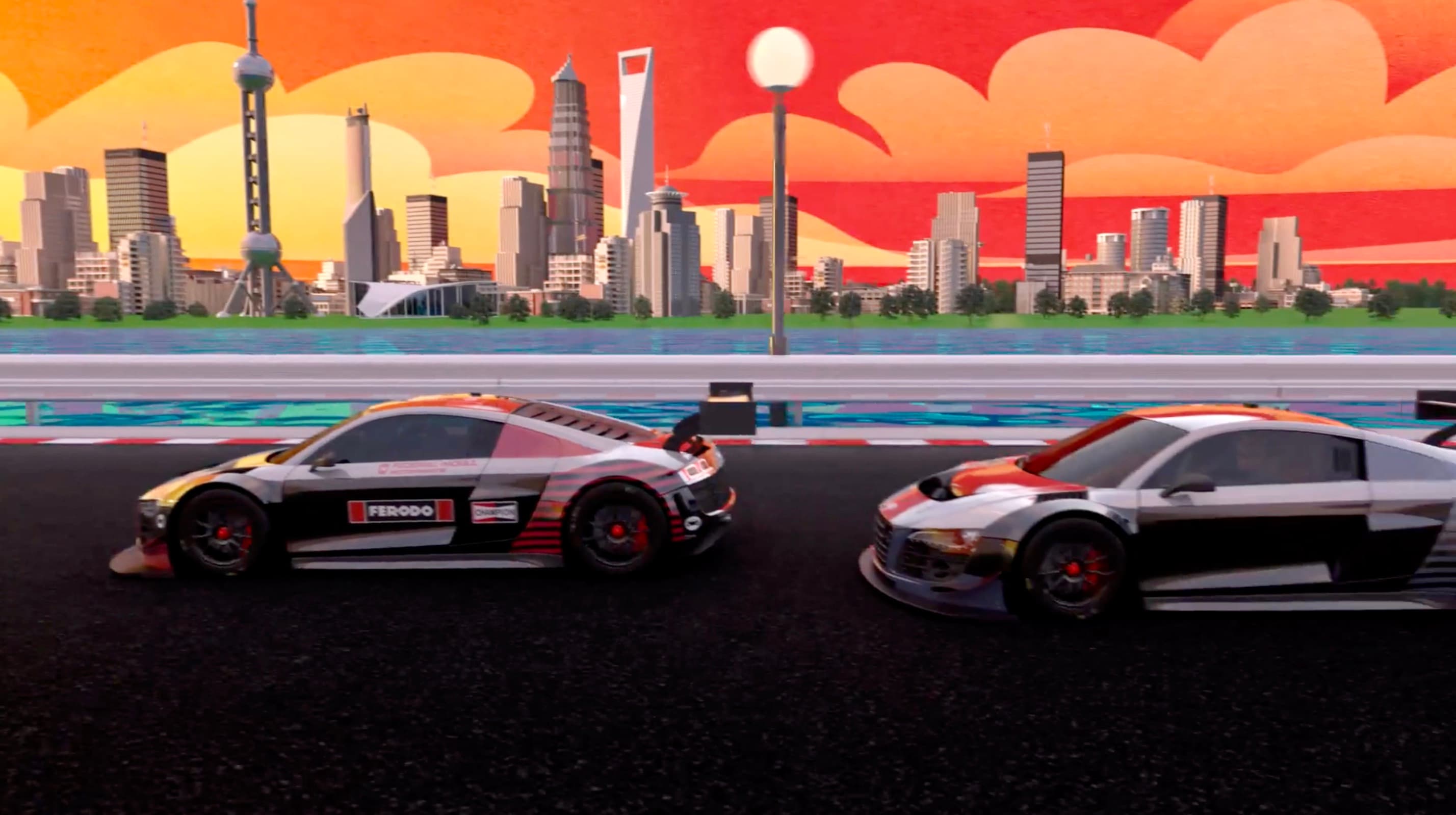 Screenshot of vehicles racing in Shanghai