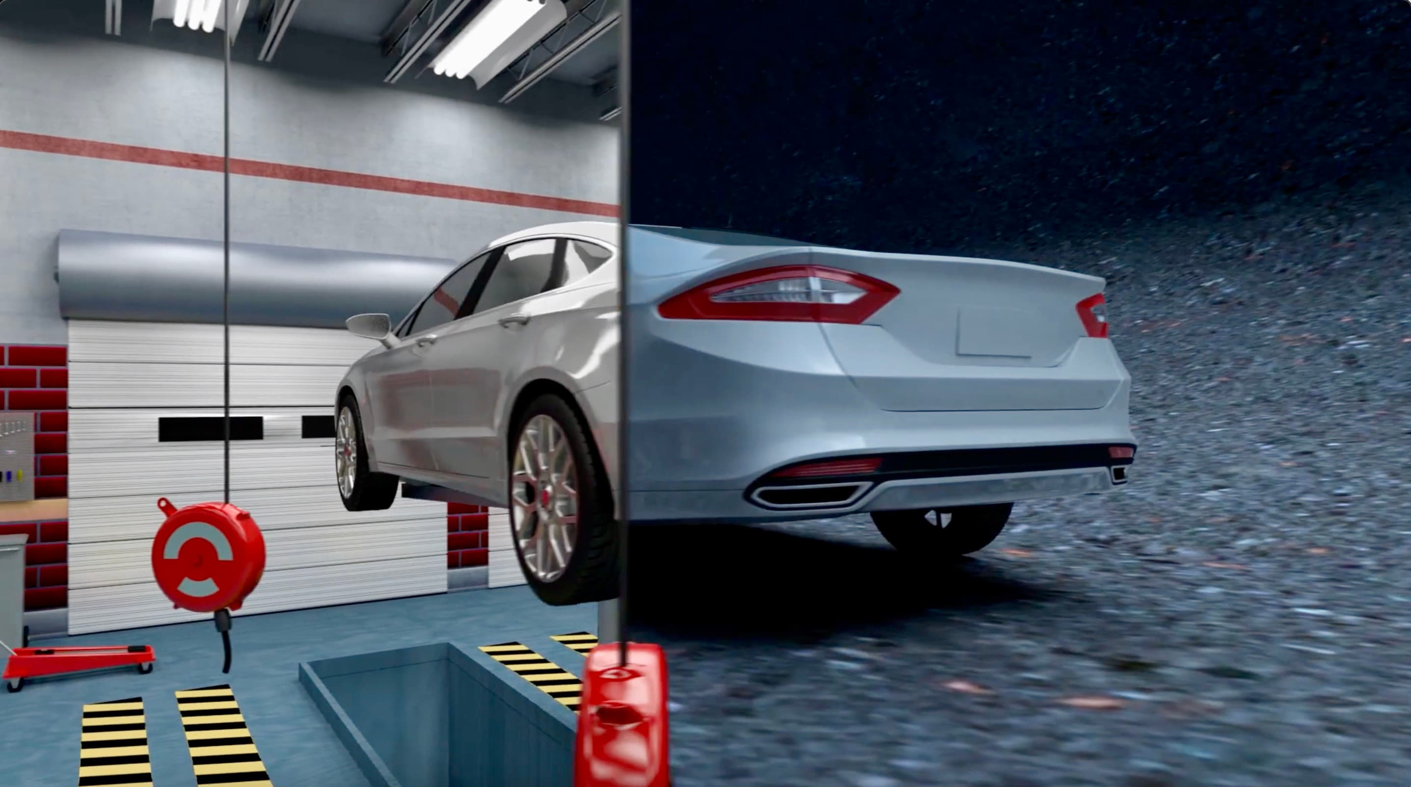 Screenshot of vehicle in a body shop